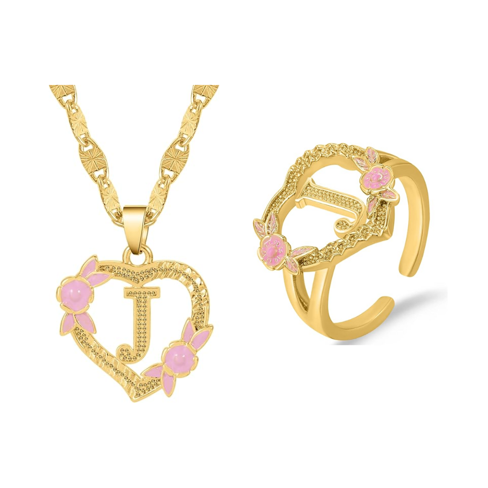 Floral Initial Necklace & Ring Set