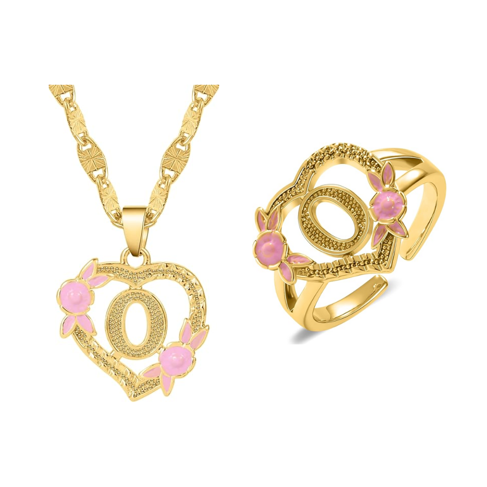 Floral Initial Necklace & Ring Set