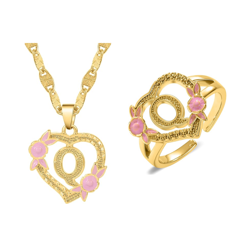Floral Initial Necklace & Ring Set