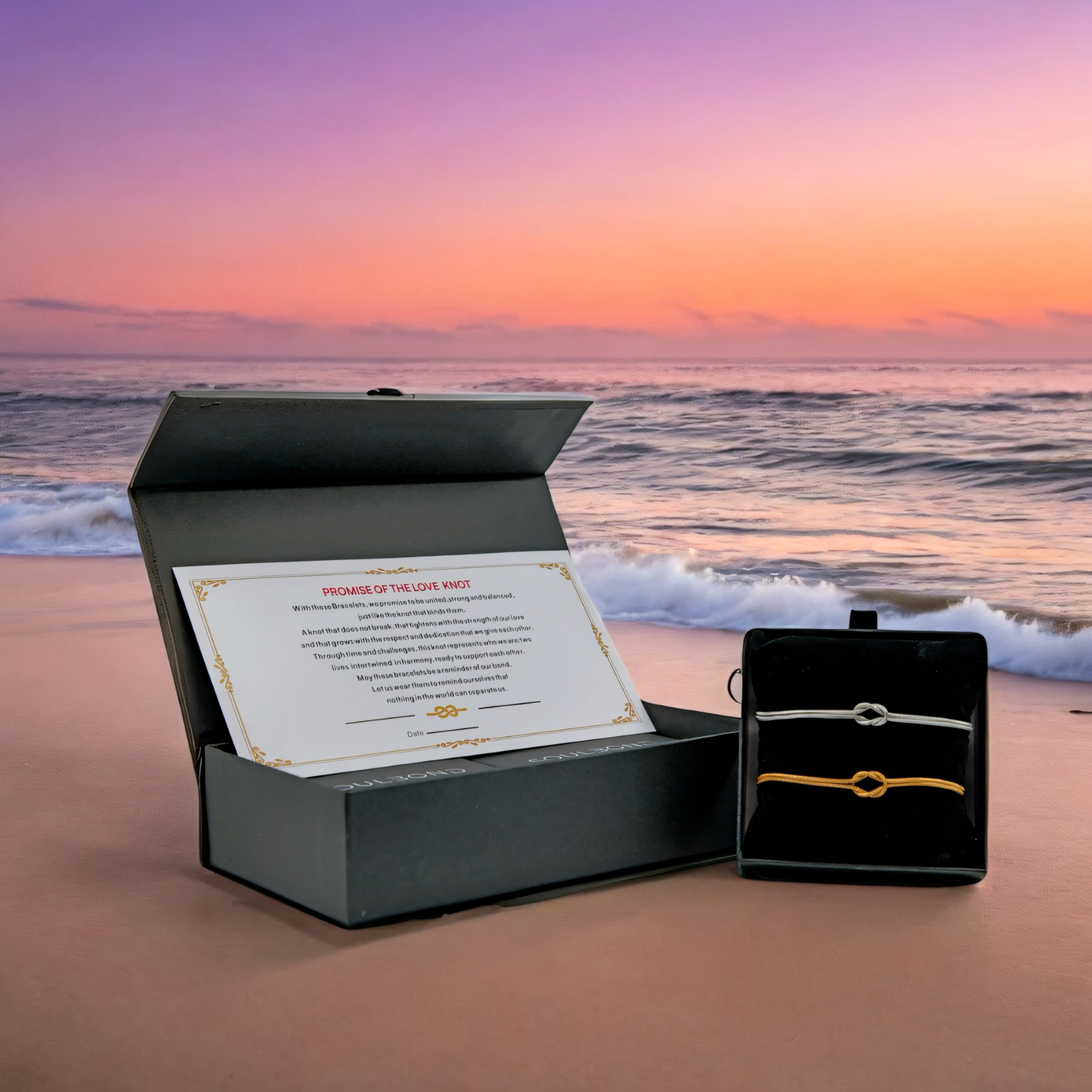 Pair of 2 Love Knot Bracelets - Gift Box with Promise of Love Certificate
