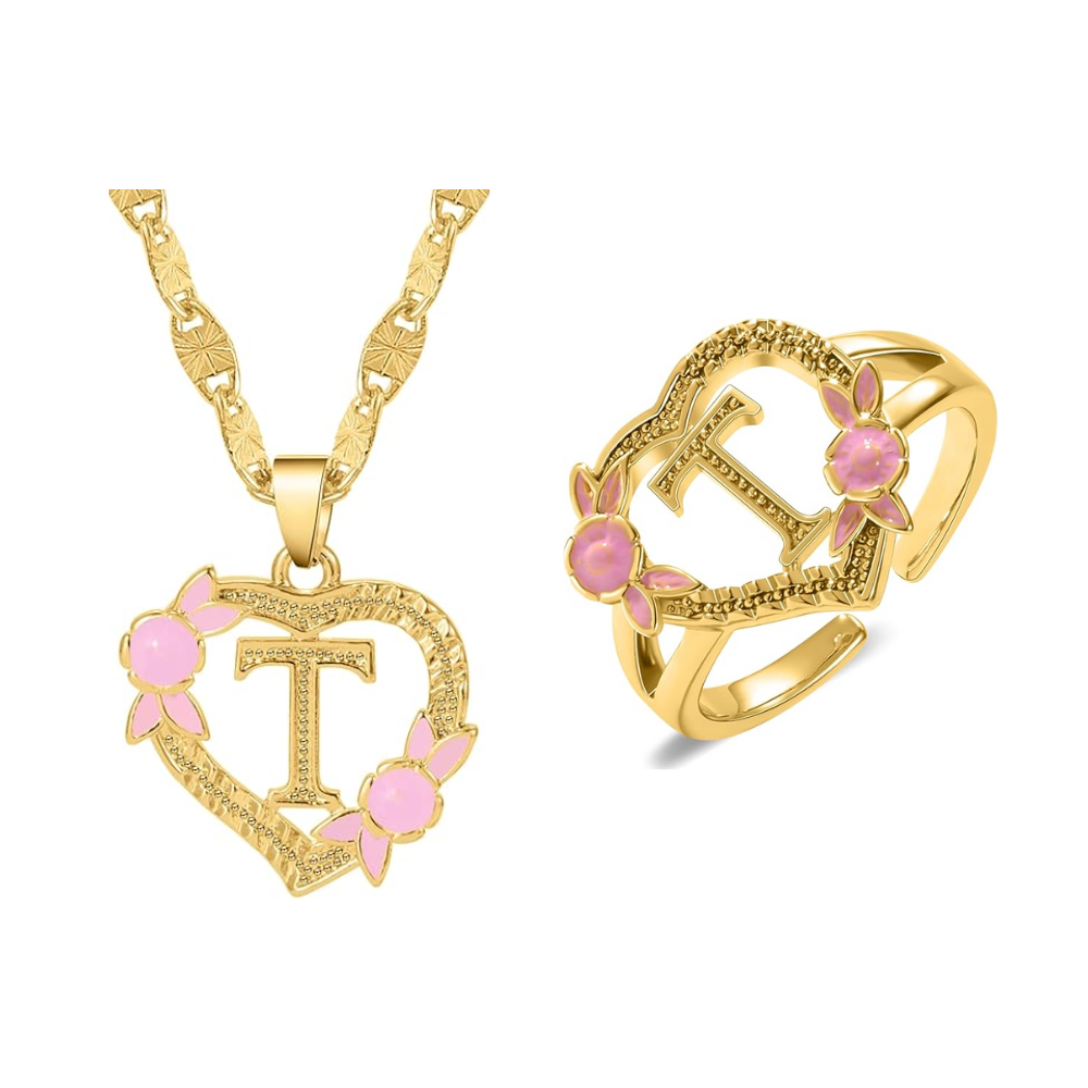 Floral Initial Necklace & Ring Set