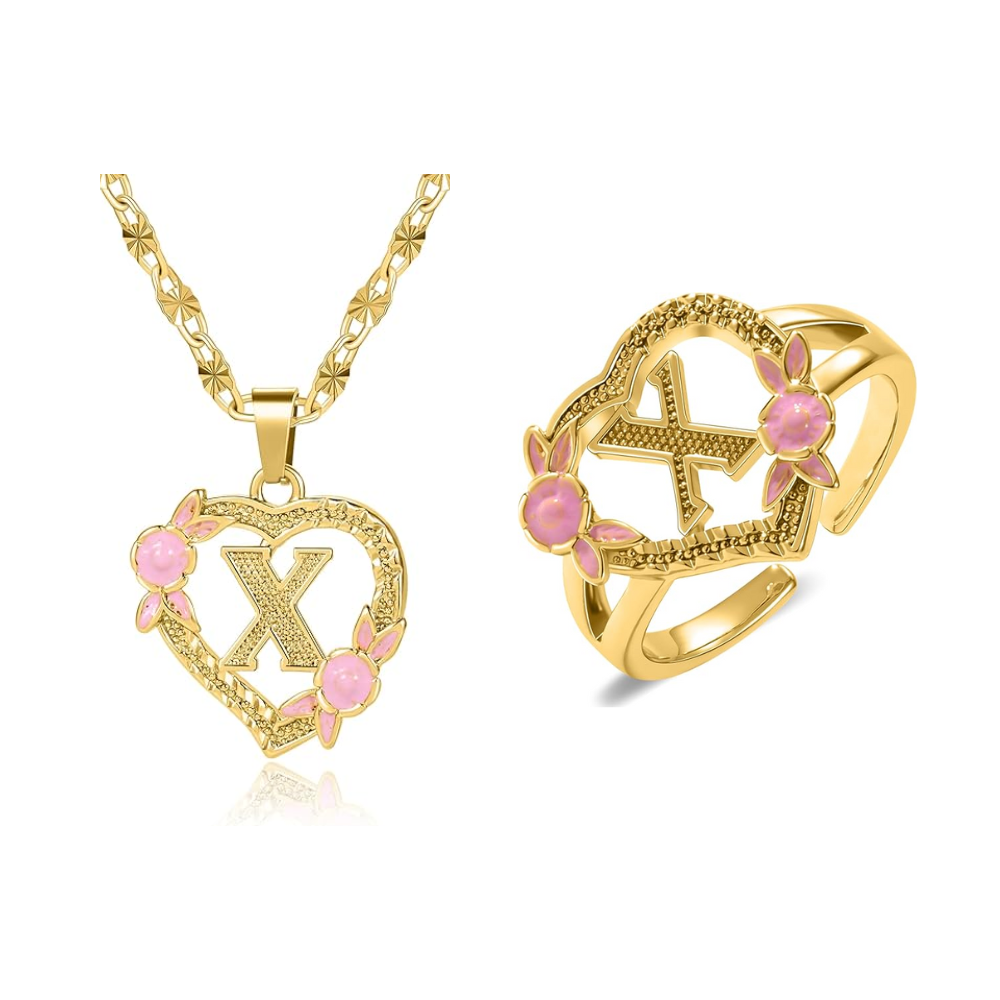 Floral Initial Necklace & Ring Set