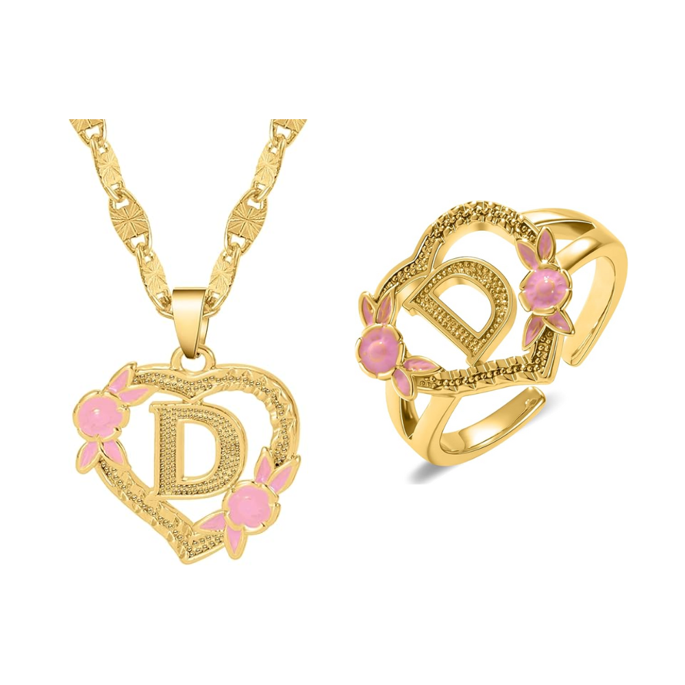 Floral Initial Necklace & Ring Set