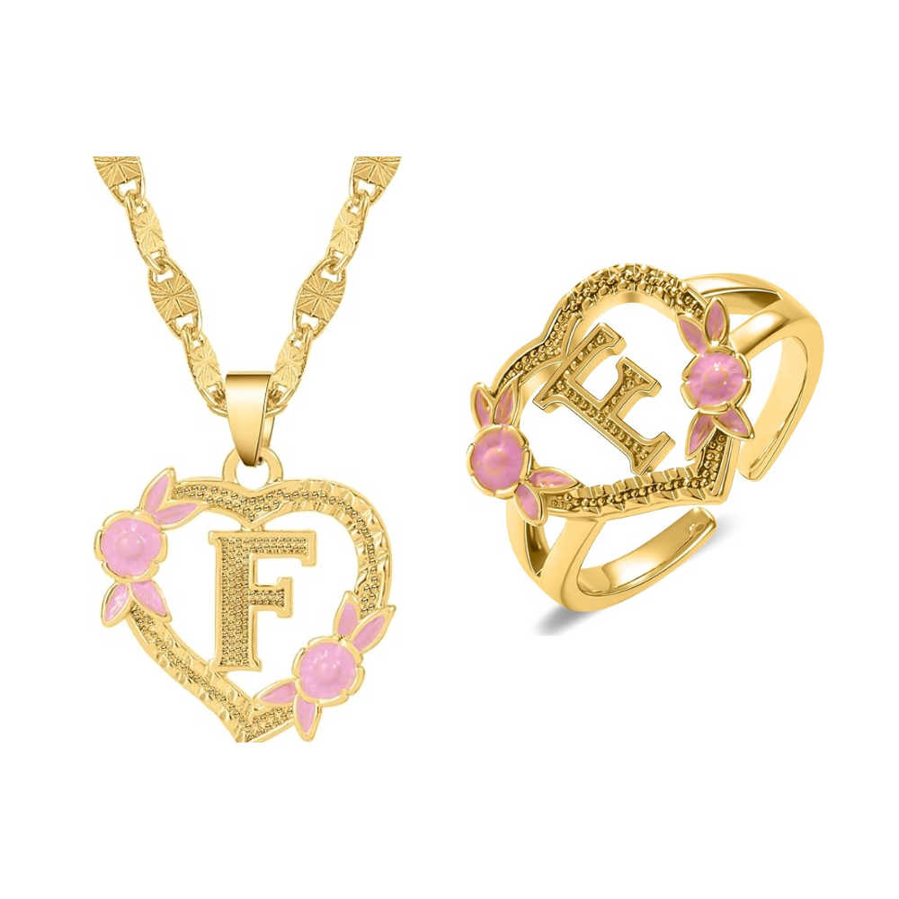 Floral Initial Necklace & Ring Set