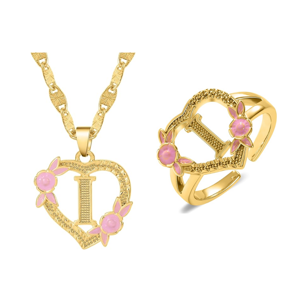 Floral Initial Necklace & Ring Set